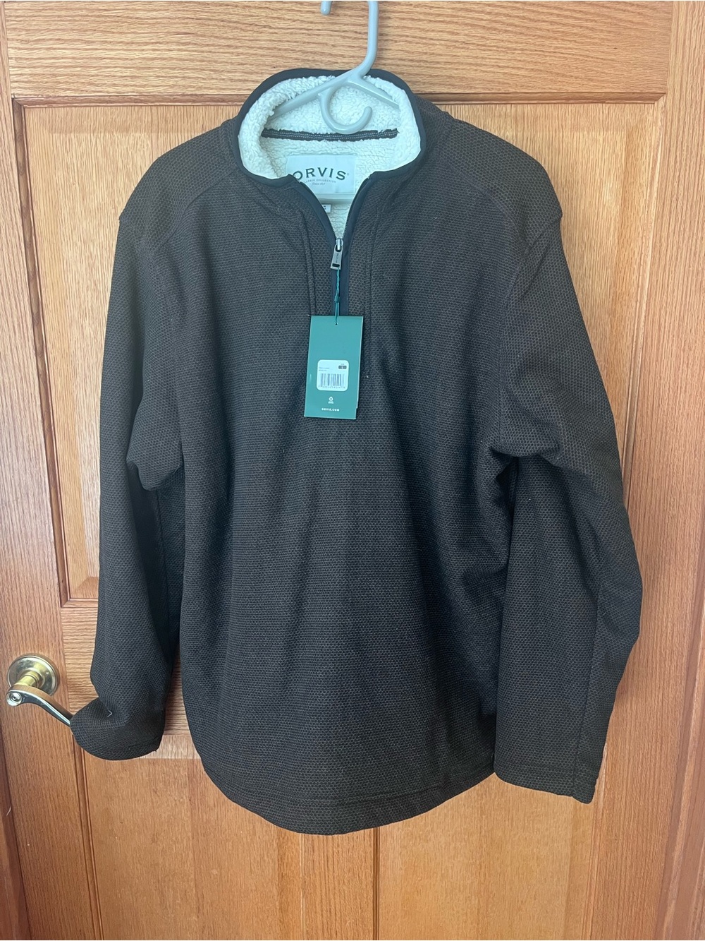 Orvis Men's Dark Brown Quarter-Zip Sweater with Sherpa Lining